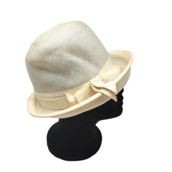 Vintage Mr Lewis | Straw Bow Structured Hat Cream Ivory - Picture 1 of 8